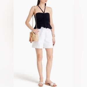 NWT Veronica Beard Navy Arienne Ruched Stretch-cotton Poplin Halter